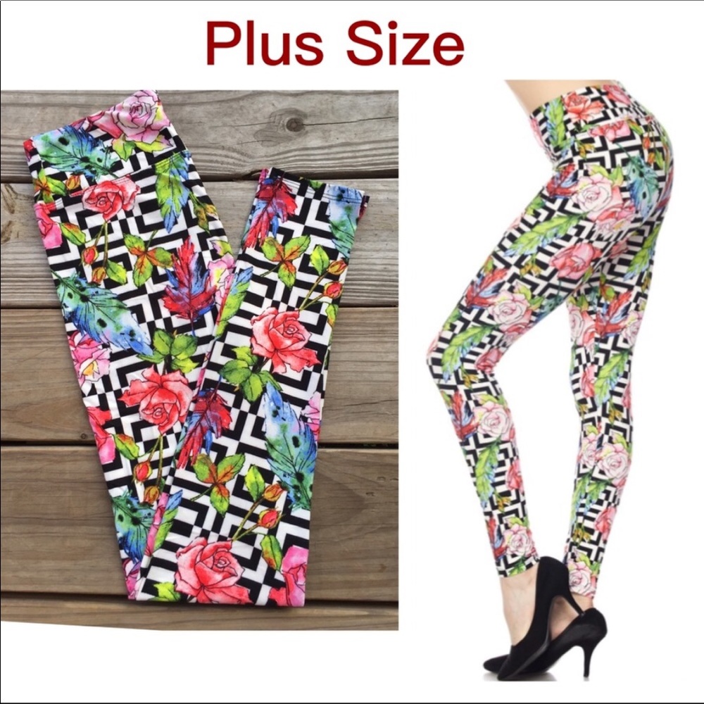 💐Rose with black Zigzag Leggings💐